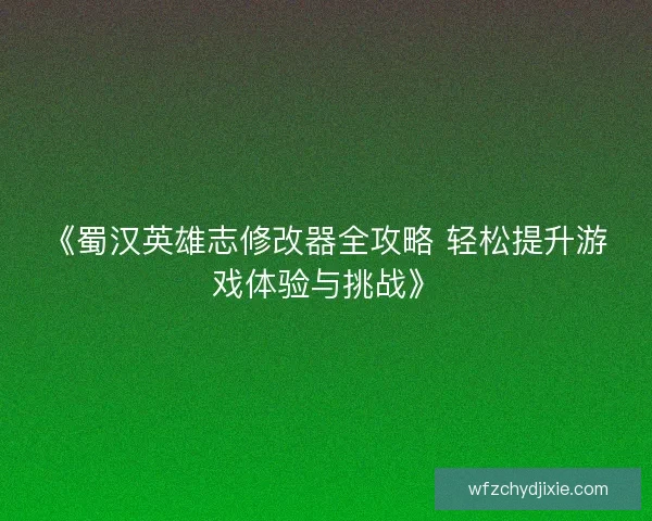《蜀汉英雄志修改器全攻略 轻松提升游戏体验与挑战》