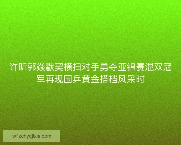 许昕郭焱默契横扫对手勇夺亚锦赛混双冠军再现国乒黄金搭档风采时